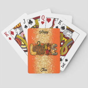 Love Pumpkin Autumn Customise Text and Colour Playing Cards