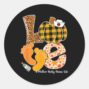 LOVE Pumpkin Footprint Mother Baby Halloween Retro Classic Round Sticker