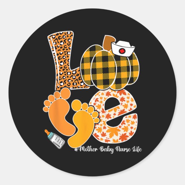 LOVE Pumpkin Footprint Mother Baby Halloween Retro Classic Round Sticker (Front)
