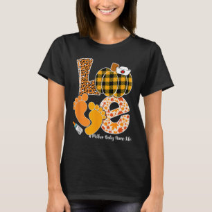 LOVE Pumpkin Footprint Mother Baby Halloween Retro T-Shirt