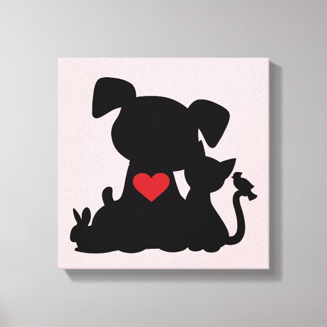 Love Puppy and Kitten Silhouette Pink Canvas Print (Front)