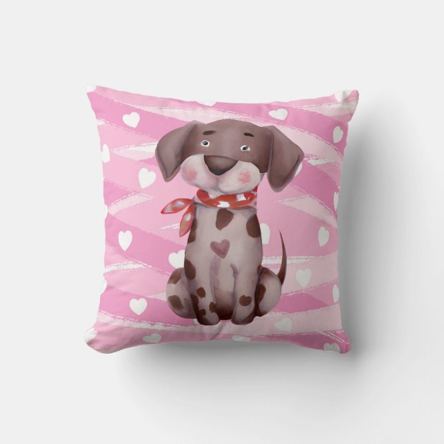 "LOVE PUPPY" IN PINK AND WHITE CUSHION (Front)