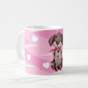 "LOVE PUPPY" WITH PINK AND WHITE HEARTS MUG