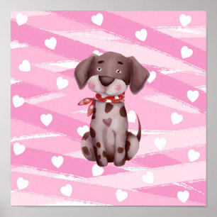 "LOVE PUPPY" WITH PINK AND WHITE HEARTS POSTER
