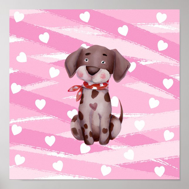 "LOVE PUPPY" WITH PINK AND WHITE HEARTS POSTER (Front)