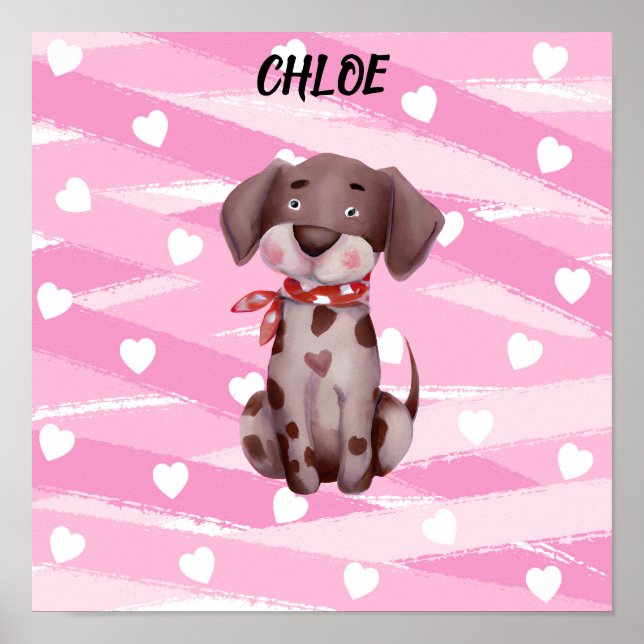 "LOVE PUPPY" WITH PINK AND WHITE HEARTS POSTER (Front)