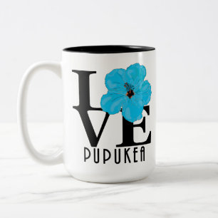 LOVE Pupukea Hawaii Blue Hibiscus 15oz Two-Tone Coffee Mug