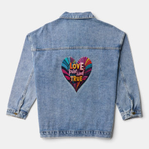 Love Pure and True: A Vibrant Heartfelt Design Denim Jacket