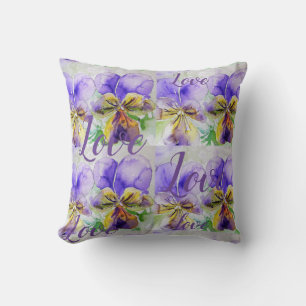 Love Purple floral flower Watercolor Viola Pattern Cushion