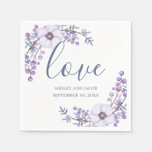 Love. Purple flowers. Lilac floral script wedding Napkin