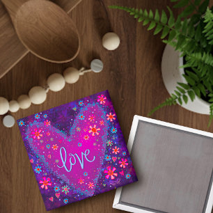 Love Purple Hearts Floral Trendy Inspiring Magnet