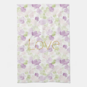 Love Purple Lavender Rose Petals Floral Tea Towel