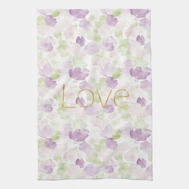 Love Purple Lavender Rose Petals Floral Tea Towel (Vertical)