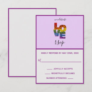 LOVE Purple Themed Same-Sex Wedding RSVP Card