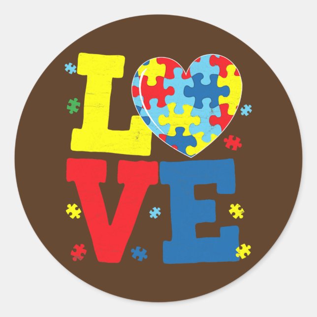 LOVE Puzzle Pieces Heart Autism Awareness Autism Classic Round Sticker (Front)