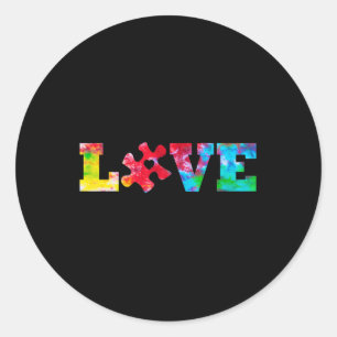 LOVE Puzzle Pieces Heart Autism Awareness Tie Dye  Classic Round Sticker