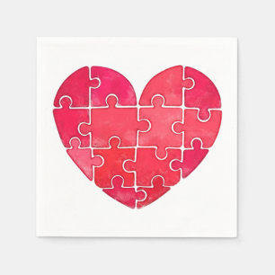 Love puzzle solved, red puzzle heart napkin