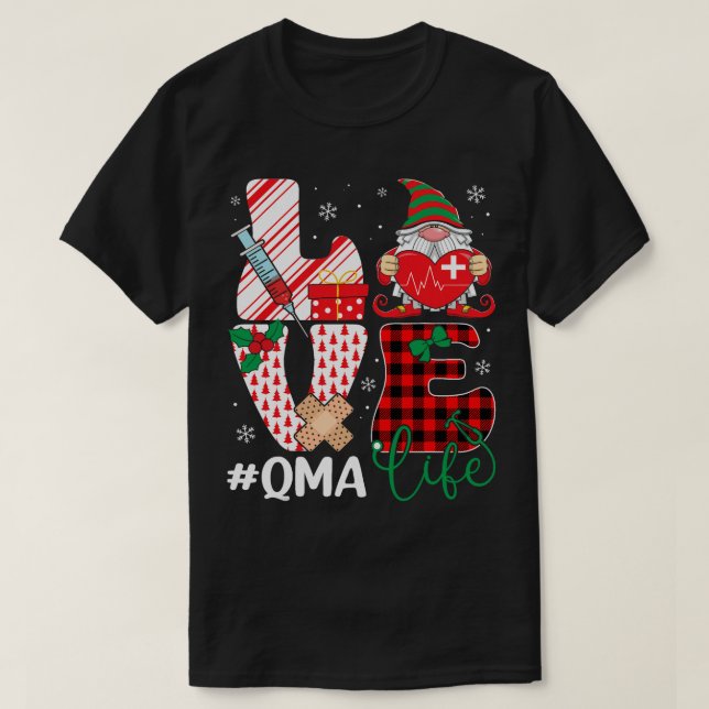 Love QMA Funny Gnome Nurse Stethoscope Christmas T T-Shirt (Design Front)