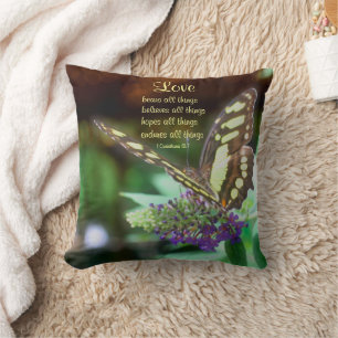 Love Quote Corinthians 13:7 Butterfly  Cushion