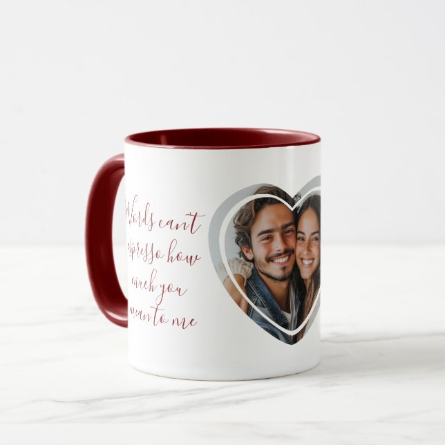 Love Quote Custom Names I Heart Shaped Photo Red Mug (Front Left)
