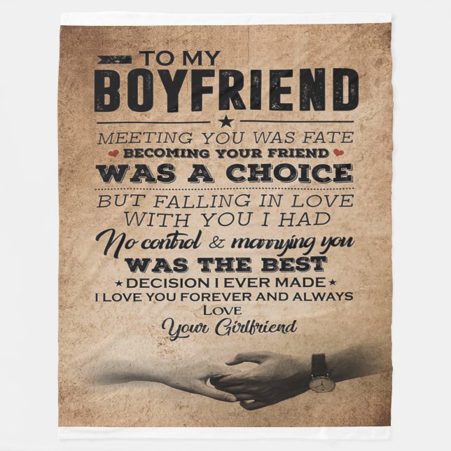 Love Quote For Boyfriend | Cute Boyfriend Gift Fleece Blanket (Front)