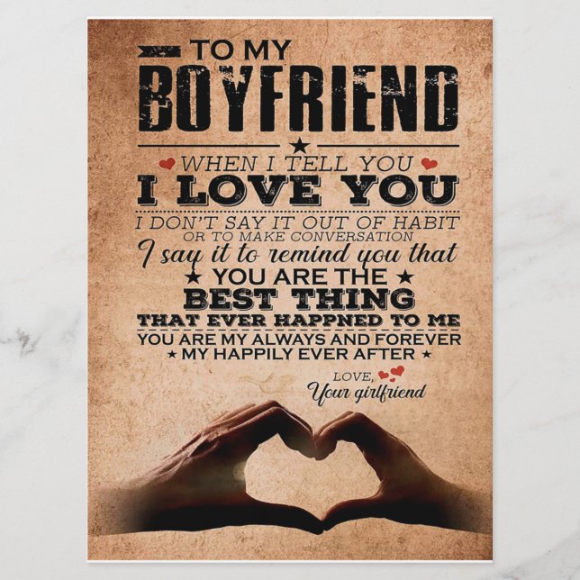 Love Quote For Boyfriend, Husband Love Birthday Menu (Front)