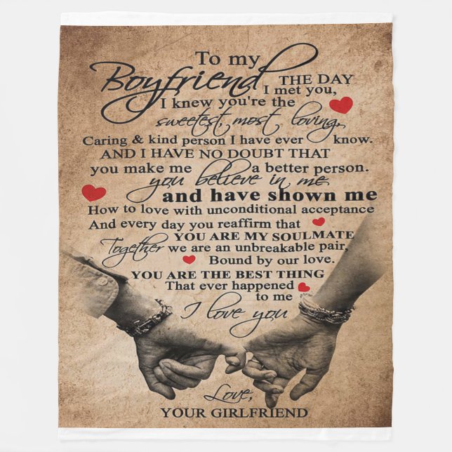 Love Quote For Boyfriend | Matching Couple Gift Fleece Blanket (Front)