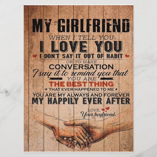 Love Quote For Girlfriend,Girlfriend Birthday Gift Menu (Front)