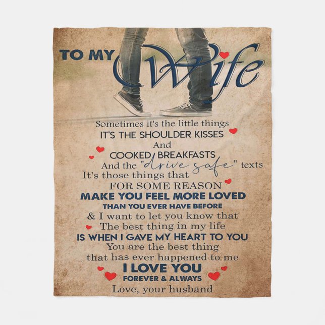 Love Quote For Wife, Wife Birthday, Wedding Couple Fleece Blanket (Front)