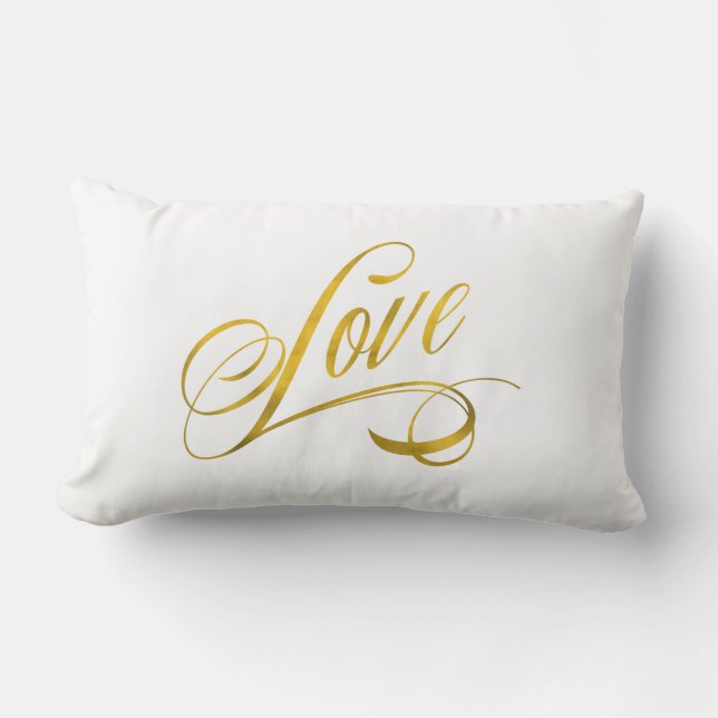 Love Quote Gold Faux Foil Quotes Metallic Wedding Lumbar Cushion (Front)