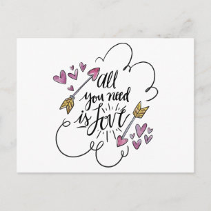 Love Quote Hearts Arrows Purple  Wedding Postcard