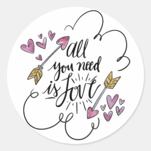 Love Quote Hearts Arrows Purple Yellow  Wedding Classic Round Sticker