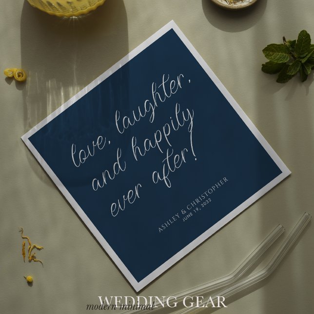 Love Quote Minimal Typographic Navy Blue Cocktail Napkin (Creator Uploaded)
