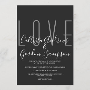 Love Quote Modern Minimalist Black White Wedding Invitation
