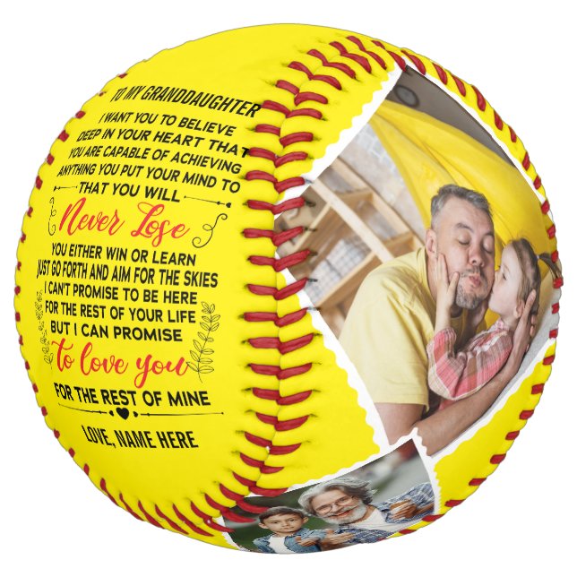 Love Quote To My Granddaughter with Custom 4 Photo Softball (Angled)