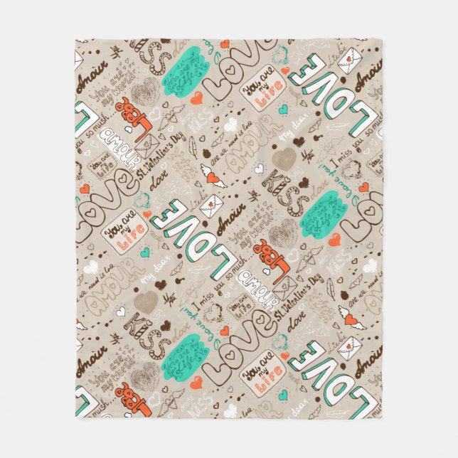 Love Quotes Doodle Pattern Fleece Blanket (Front)