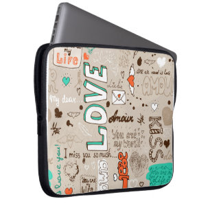 Love Quotes Doodle Pattern Laptop Sleeve