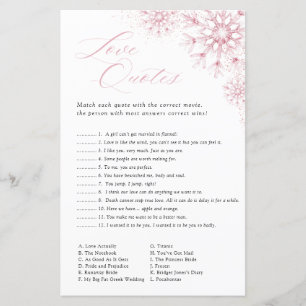 Love Quotes Game Pink Snow in Love Bridal Shower