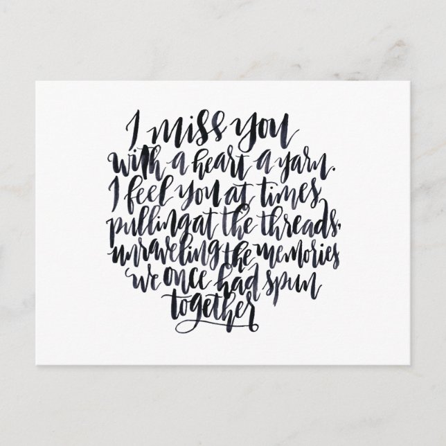 Love Quotes: I Miss You With A Heart Of Yarn Postcard (Front)