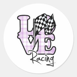 Love Racing; Chequered Flag Classic Round Sticker