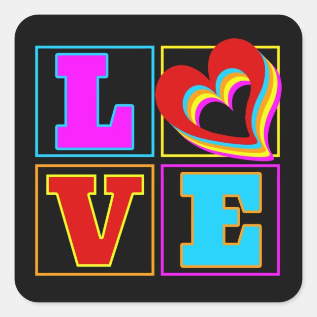 LOVE RAINBOW COLORFUL HEARTS  SQUARE STICKER (Front)