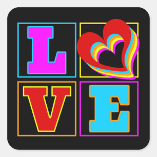 LOVE RAINBOW COLORFUL HEARTS  SQUARE STICKER