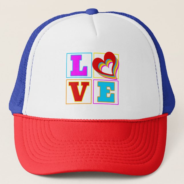 LOVE RAINBOW COLORFUL HEARTS  TRUCKER HAT (Front)