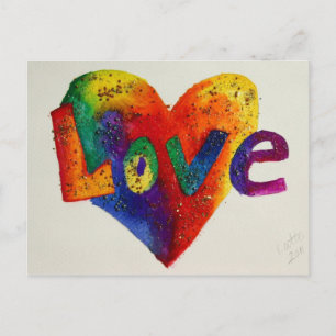 Love Rainbow Glitter Heart Art Postcard