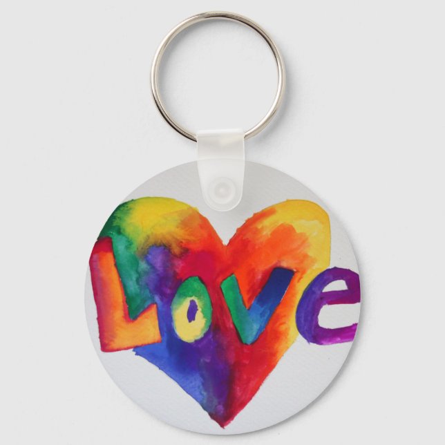 Love Rainbow Heart Art Word Painting Keychain (Front)