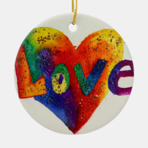 Love Rainbow Heart Glitter Ornament Art