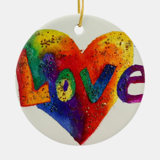 Love Rainbow Heart Glitter Ornament Art (Front)