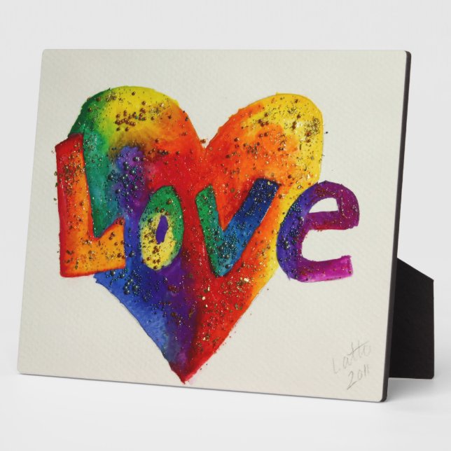 Love Rainbow Heart Glitter Painting Poem Plaque (Side)