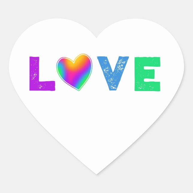 Love Rainbow Heart Heart-Shaped Labels (Front)