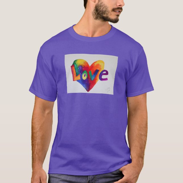 Love Rainbow Heart Inspirational Word Art Shirt (Front)